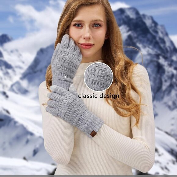 Winter Gloves Women Touch Screen Warm Knit Fleece Lining Elastic Cozy - Picture 5 of 6